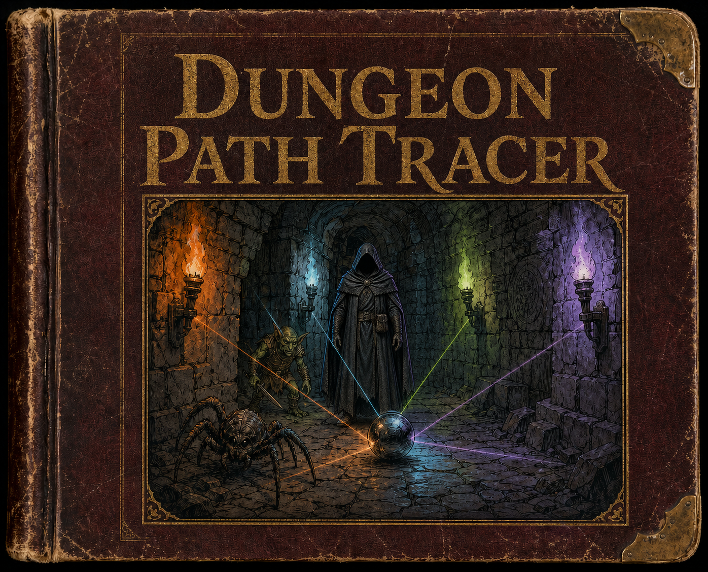 The Path Tracer facing monsters in a torch-lit dungeon